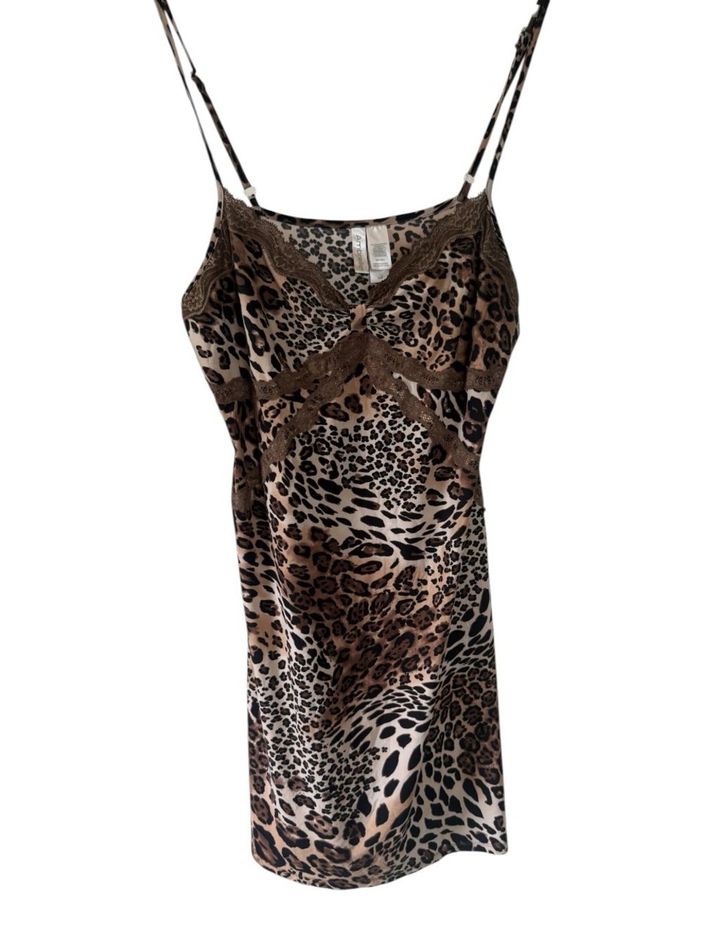 Ambrielle Y2K Leopard Print Satin Slip Dress with Brown Lace Trim | size Med - Picture 2 of 5